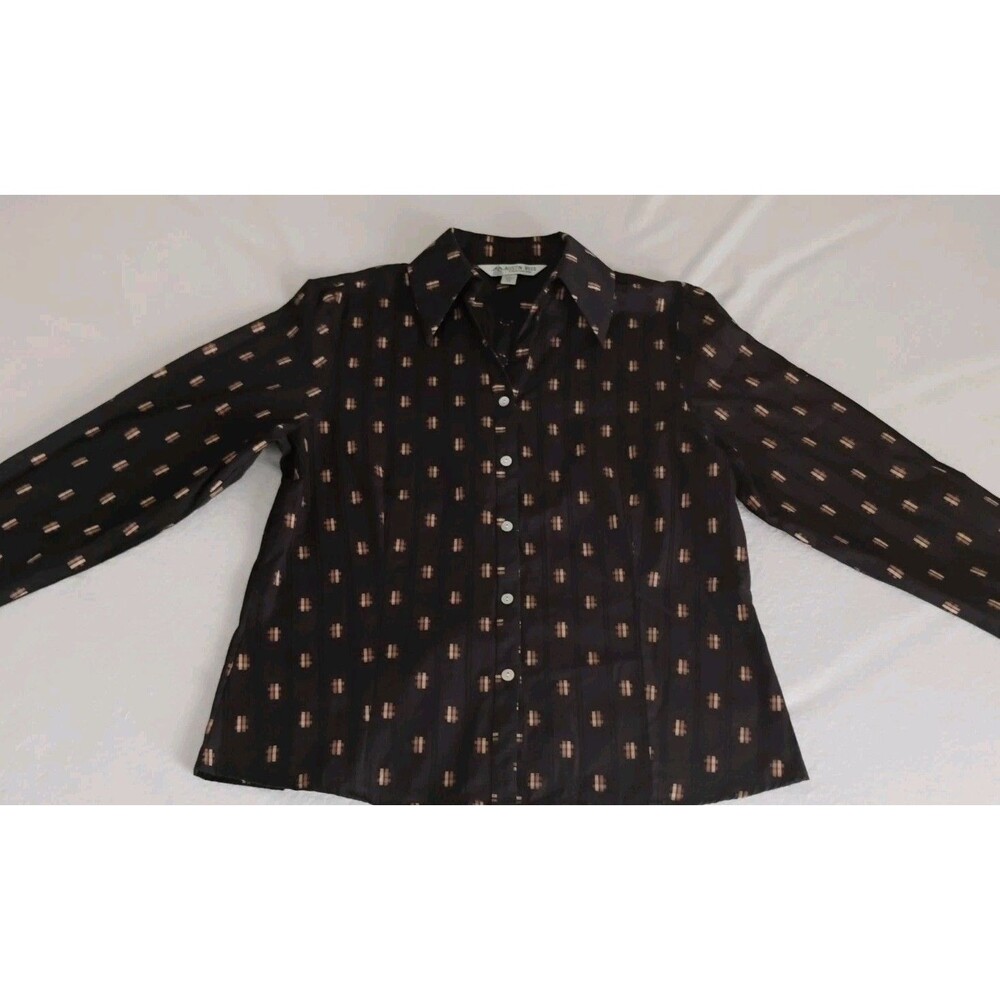 Austin Reed Black Camel Shirt Blouse Top Women's Button Up 100% Cotton Sz 12 EUC
